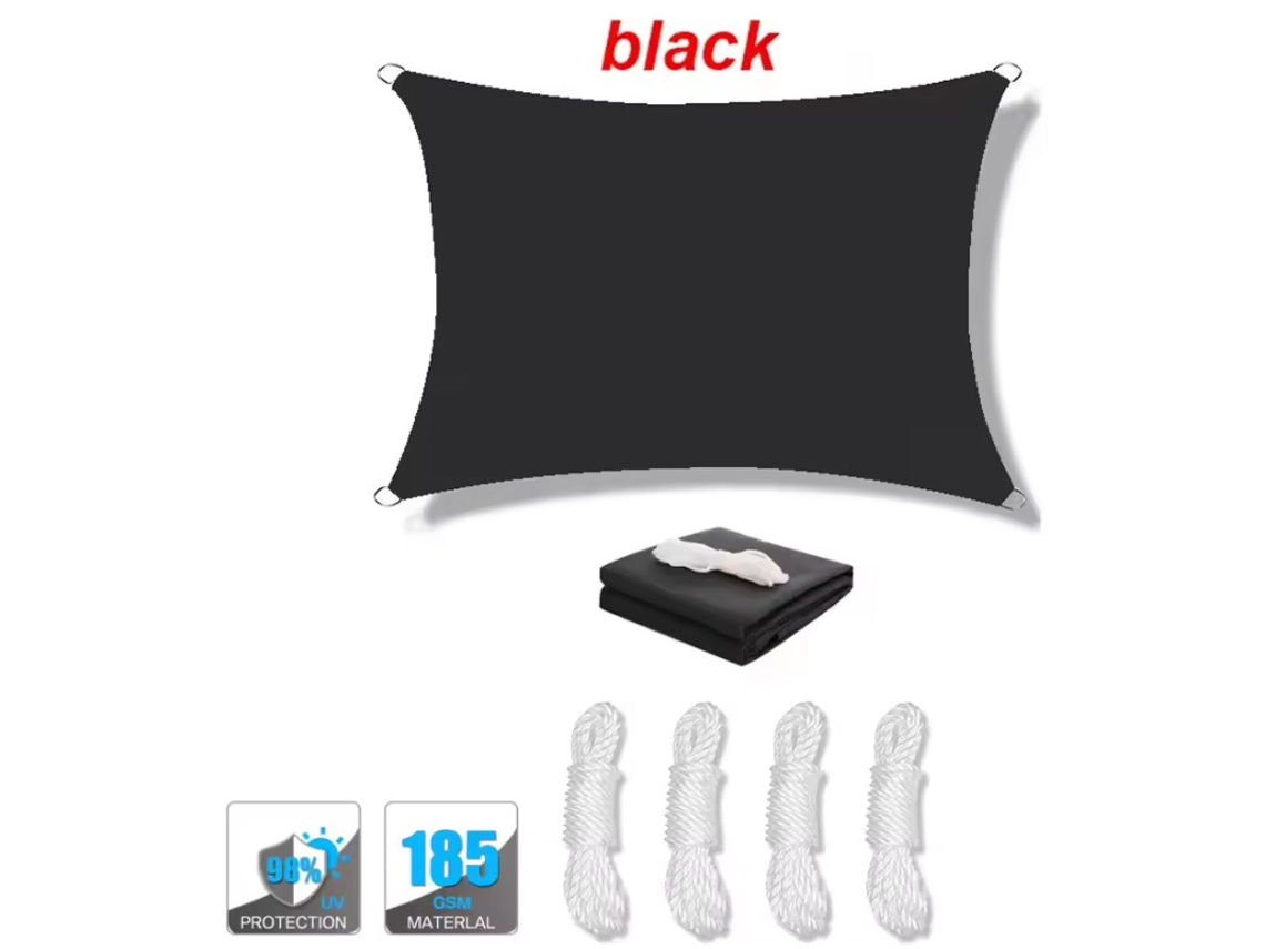 Toldo Vela De Sombra Impermeável E Proteção Uv Com Cordas Para Jardim E Pátio,preto/2x3m Gertiz