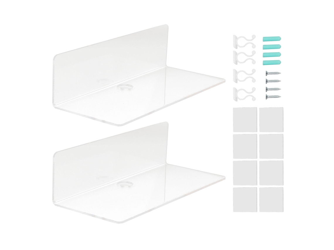 2pcs prateleira flutuante de acrílico transparente para banheiro e escritório | S/MARCA