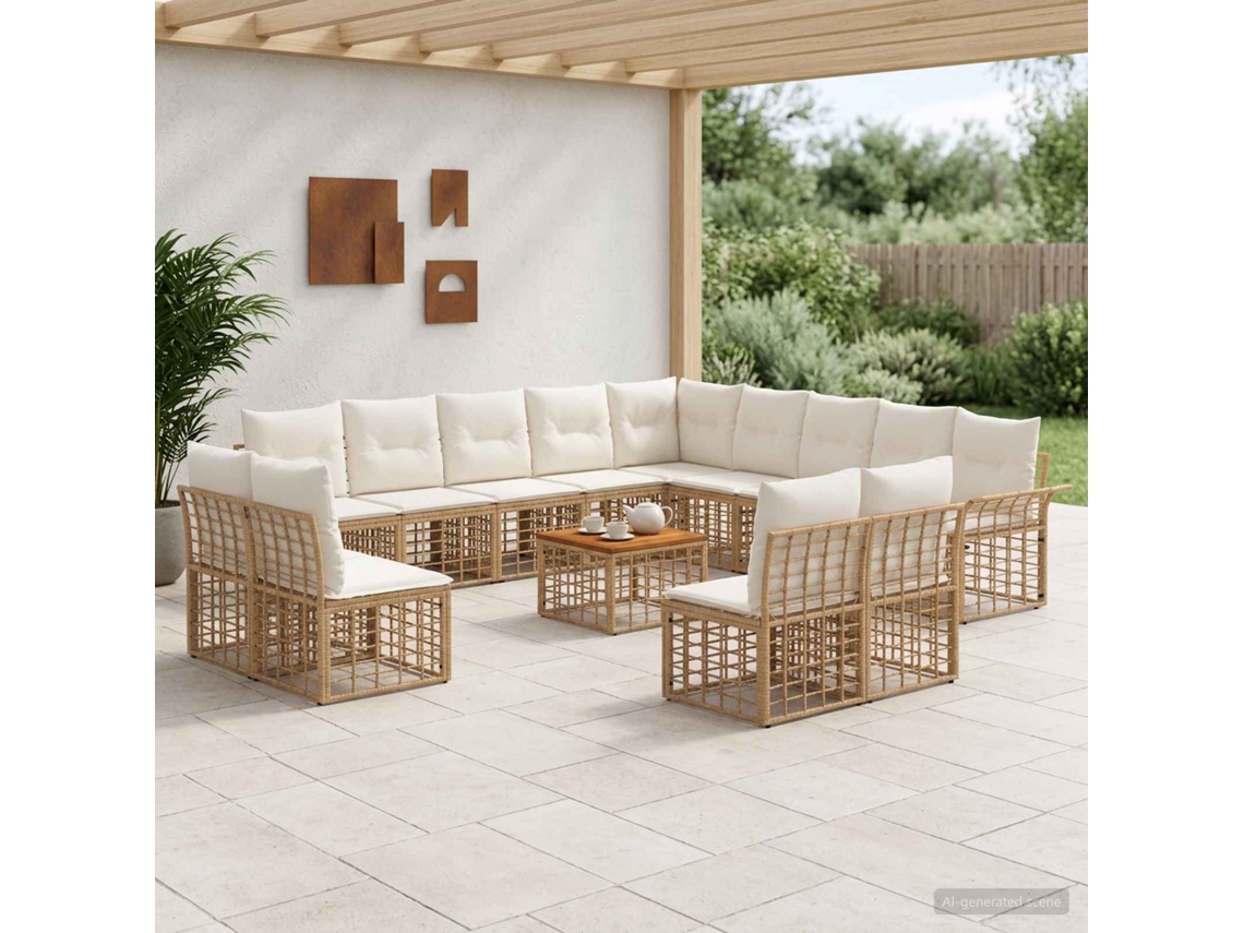 Vidaxl Conjunto De Sofás Para Exterior 14 Pcs Natural E Branco Creme