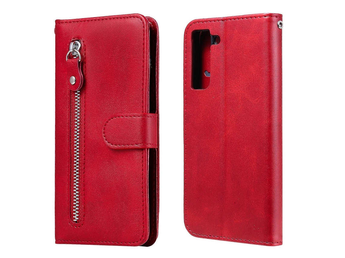 Capa De Couro Texturizado Para Samsung Galaxy S21 Fe, Com Zíper, Abertura Horizontal, Suporte, Compartimentos Para Cartões E Carteira.