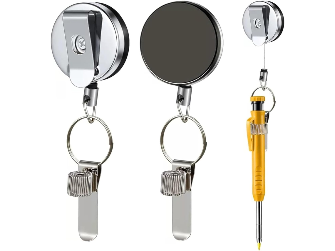 Conjunto De 2 Porta Lápis Retrátil, Porta Lápis De Metal Carpinteiro Com Cordão Aço 27, 5mm E Clipe Cinto