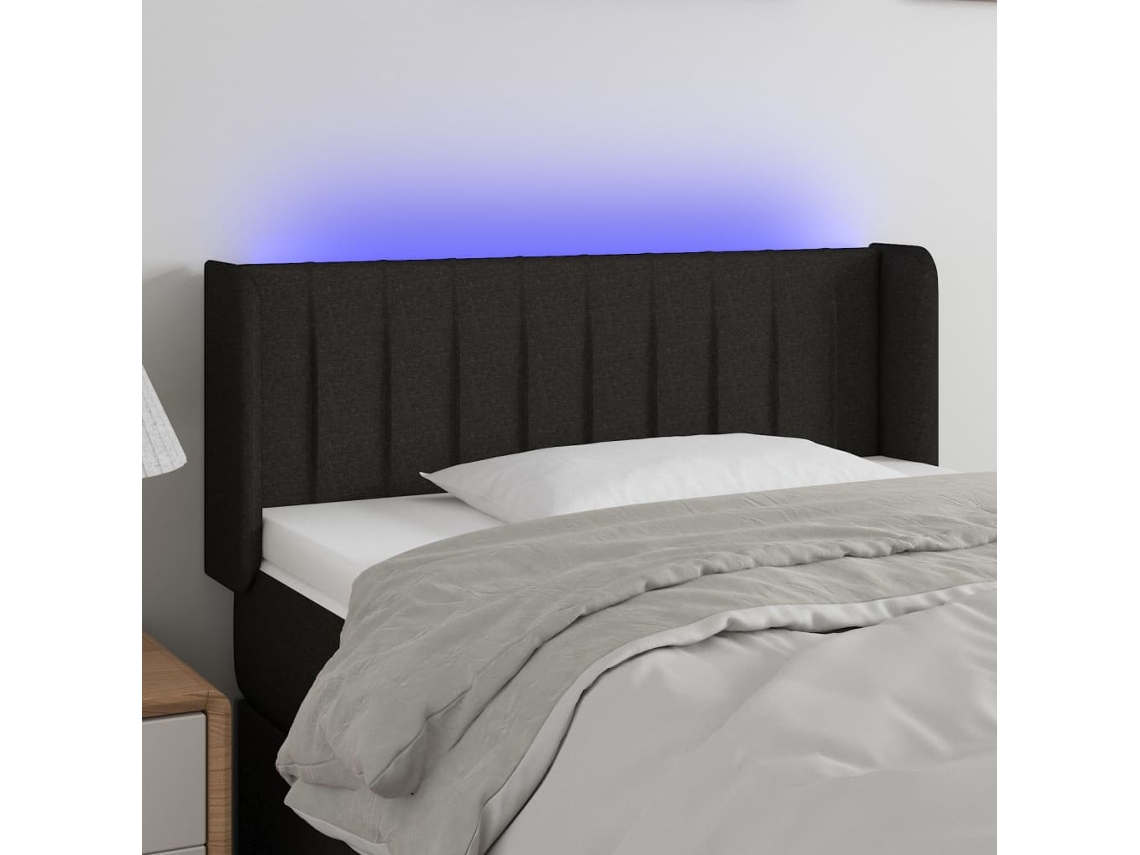 Vidaxl Cabeceira De Cama C/ Luzes Led Tecido 83x16x78/88 Cm Preto