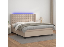SYFAX™ Cama Box Spring C/colchão/led 160x200cm Couro Artif. Cappuccino