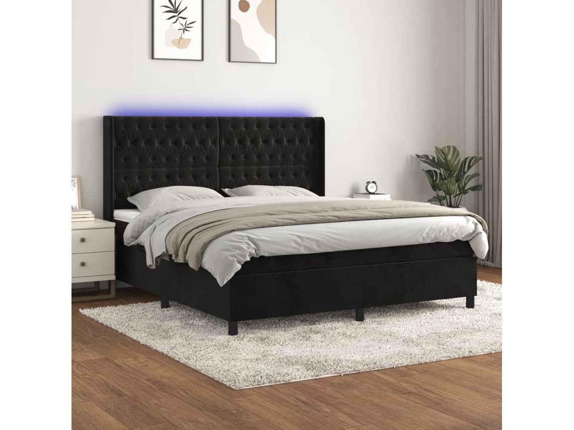 Vidaxl Cama Box Spring C/ Colchão/led 180x200 Cm Veludo Preto