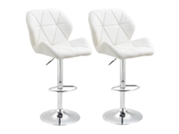 Conjunto de 2 banquinhos de bar metal couro PU ajustável com encosto e apoio de pé 114,5cm 51,5x57,5x93 branco | S/MARCA