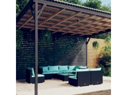 Vidaxl 9 Pcs Conjunto Lounge De Jardim C/ Almofadões Vime Pe Preto