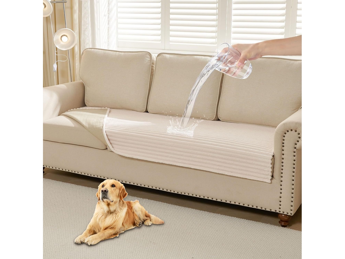 Capa De Sofá Pelo Sintético Lavável Amigo Dos Animais 160x200cm Extra Grande Branco Creme Panoona