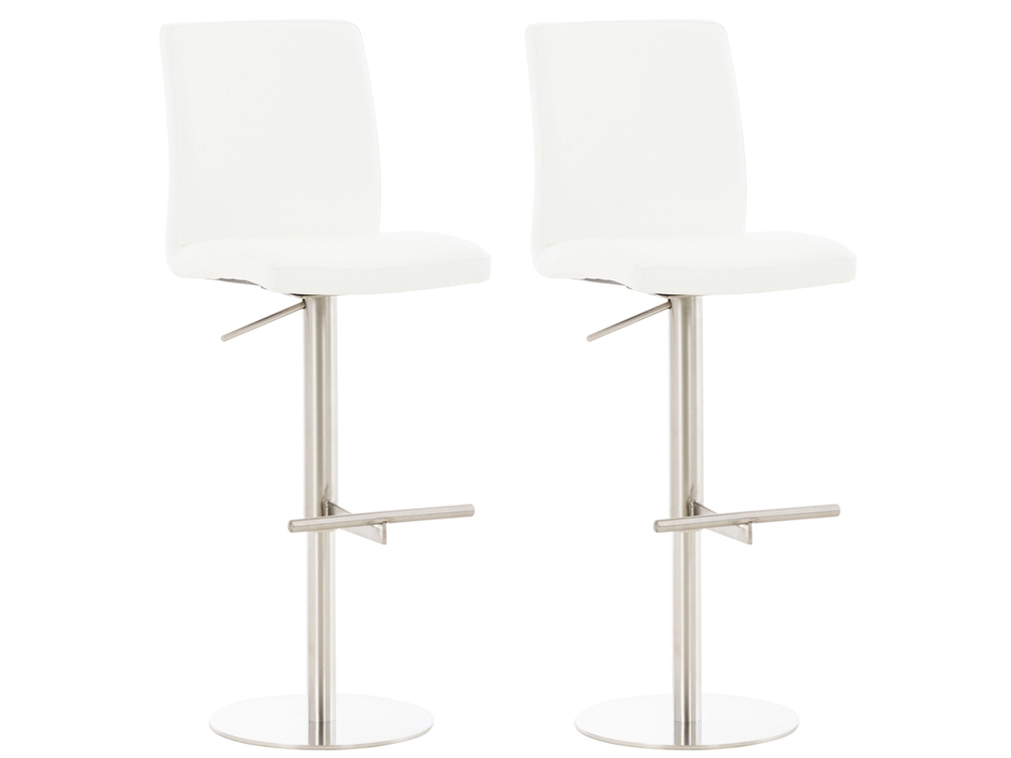 Conjunto de 2 bancos de bar Cadiz em imitação de pele aço inoxidável/branco CLP