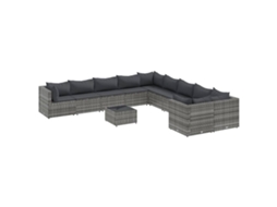 11 Pcs Conjunto Sofás de Jardim C/ Almofadões Vime Pe Cinzento MAISON EXCLUSIVE