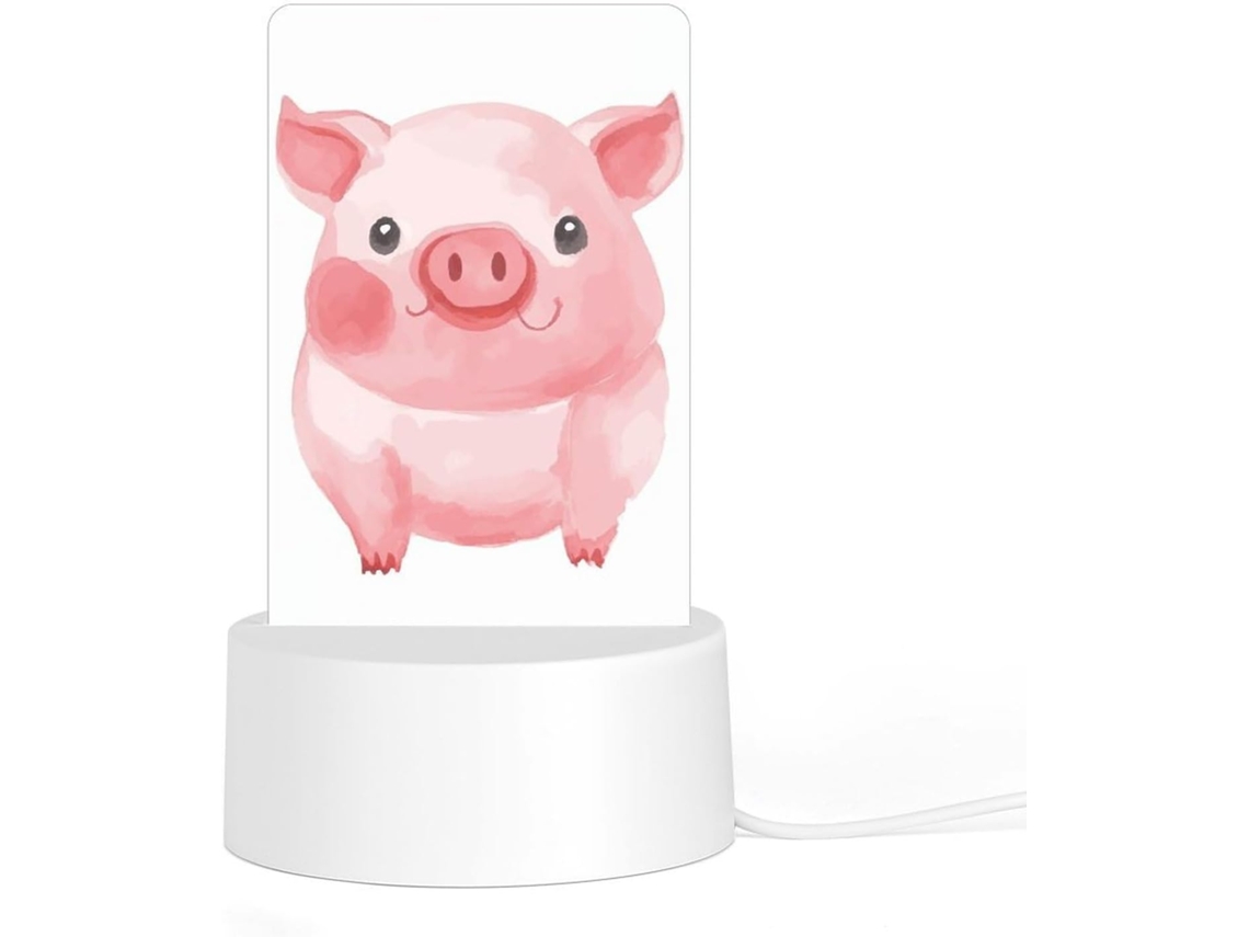 Luminária noturna acrílica com base, luminária fofa para computador com estampa de porquinho rosa quarto, banheiro