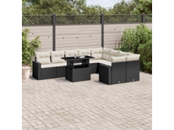 Vidaxl 10 Pcs Conjunto Sofás de Jardim C/ Almofadões Vime Pe Preto