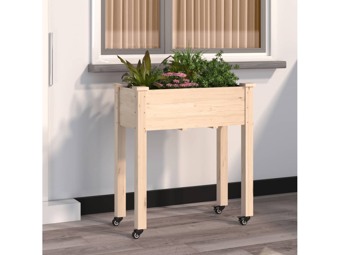 Vidaxl Floreira C/ Forro E Rodas 71x37x80 Cm Madeira De Abeto Maciça
