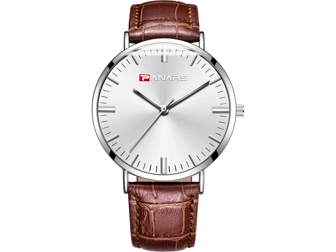 Relógio de Pulso Masculino Casual Simples de Quartzo com Correia de Couro Pu Café e Dial Branco