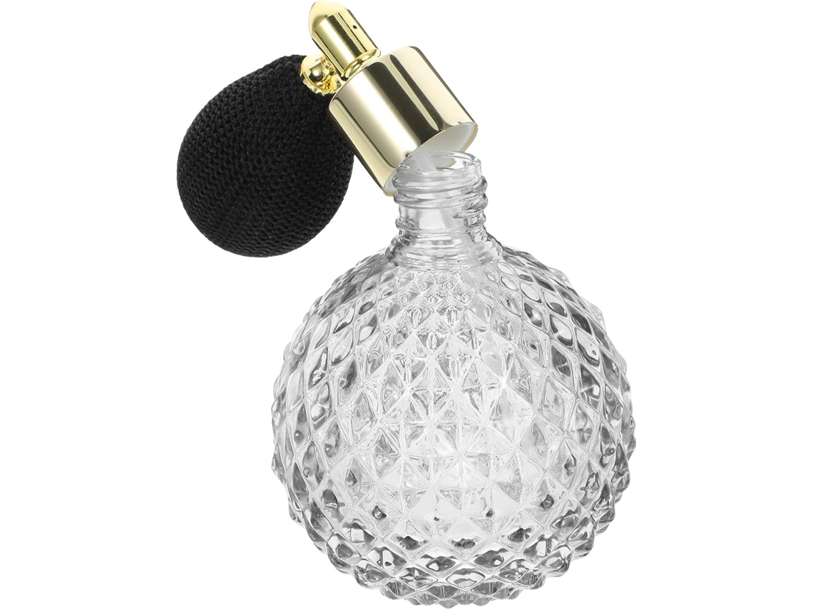 Frasco De Perfume Em Vidro Cinza De 100ml Com Bomba Preta E Dourada.