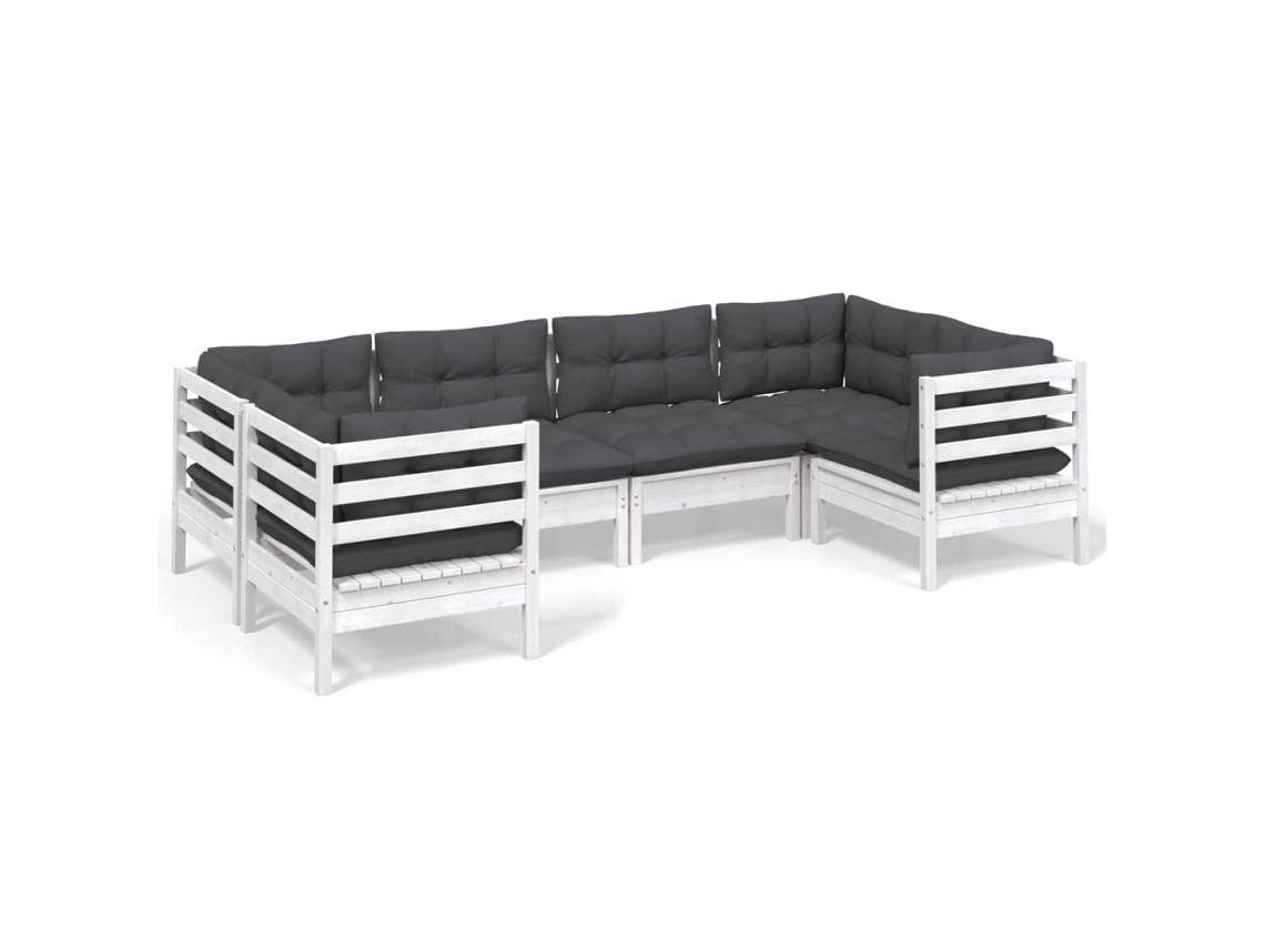 Conjunto de 6 Lounge de Jardim com Almofadões Pinho Branco MAISON EXCLUSIVE