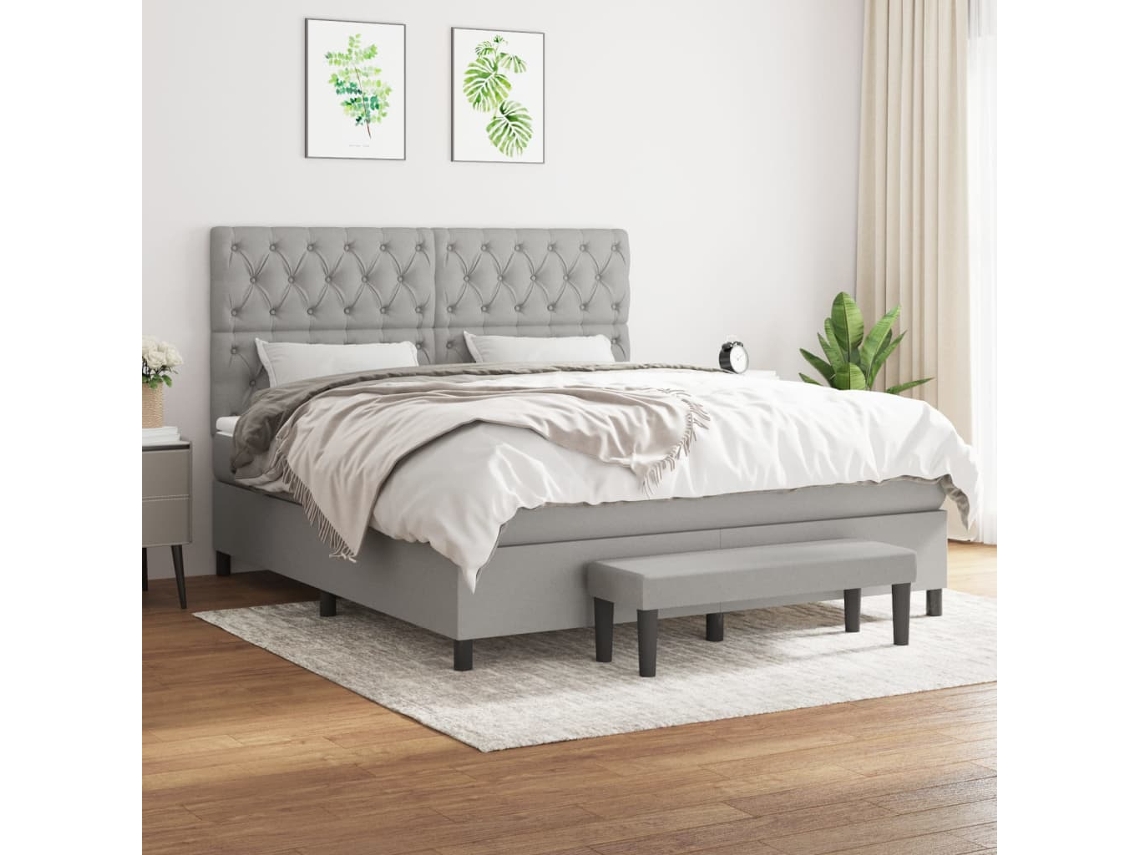 Vidaxl Cama Com Molas/colchão 160x200 Cm Tecido Cinzento-claro