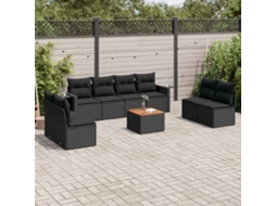 Vidaxl 9 Pcs Conjunto De Sofás P/ Jardim C/ Almofadões Vime Pe Preto