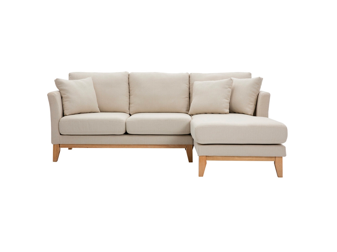 Sofá Chaise Longue à Direita Bege e Madeira Clara 4 Lugares com Capa Removível Oslo MILIBOO