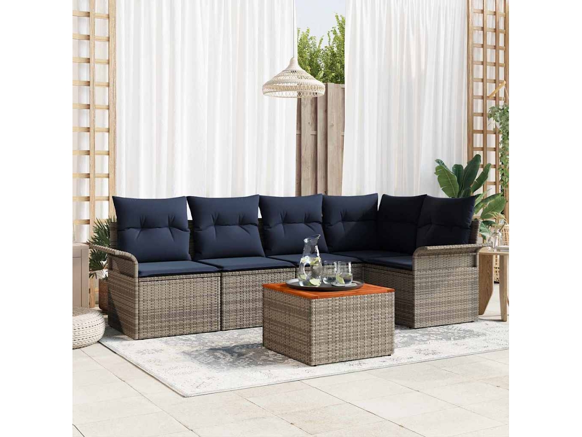 Vidaxl Conjunto De Sofá De Jardim 6 Unid. Cinzeto Vime Pe