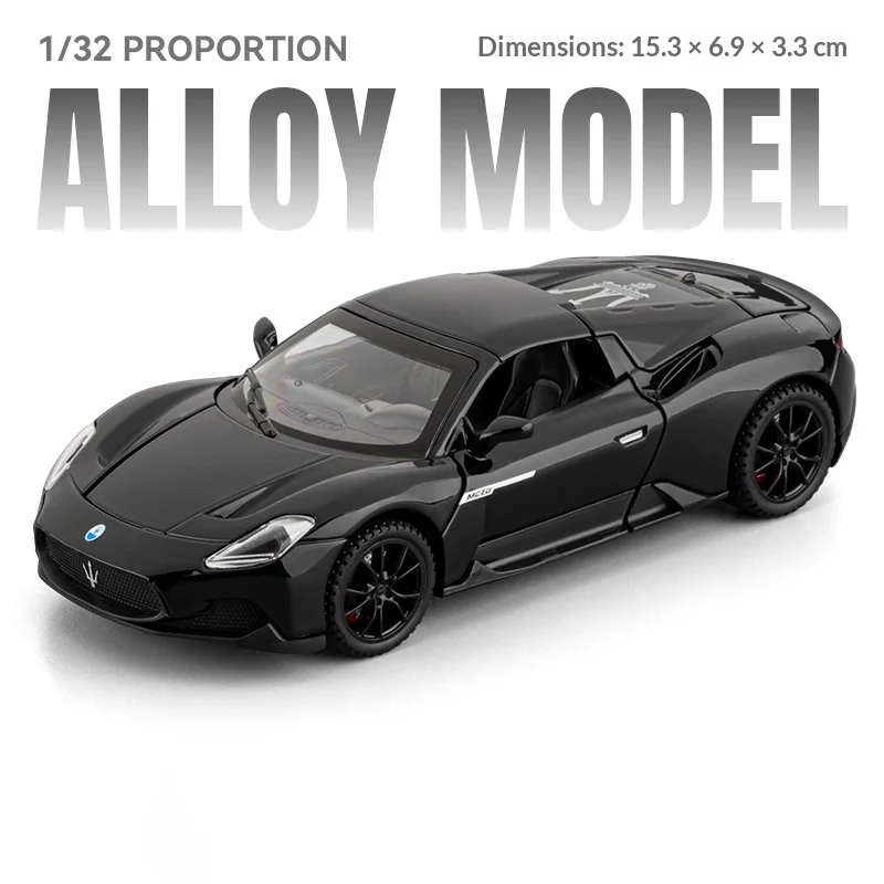 (preto) 1:32 Maserati Mc20 Conversível De Liga Metálica Para Crianças - Carro De Brinquedo Supercarro