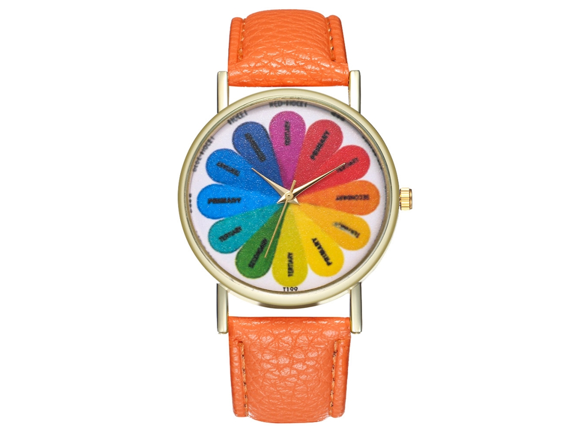 Reloj De Cuarzo Casual Para Mujeres Niñas Con Correa De Cuero Pu Color Naranja
