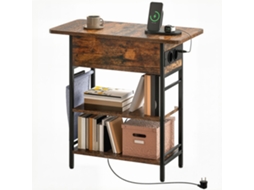 Criado-mudo Mesa Cabeceira Com Régua Energia E 2 Níveis E Usb E Armazenamento, Medidas Rústico Castanho 60x29,medidas 8x58,5cm