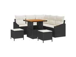 Conjunto 8 De Sofá De Jardim Com Almofadas Preto E Creme Branco Preto Vidaxl Vime Pe