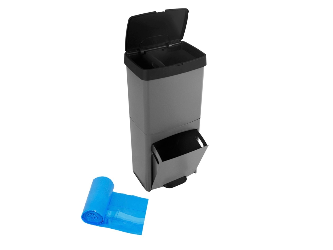 Cubo De Basura Para Reciclaje Triple 70l | 3 Compartimentos Con Pedal Y Tapa Hermetica | Vertical Y Ergonómico | Duradero Gris 70 Litros + Bolsas 30l