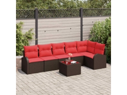 Vidaxl Conjunto De Sofá De Jardim 7 Unid. Marrom E Vermelho Vime Pe