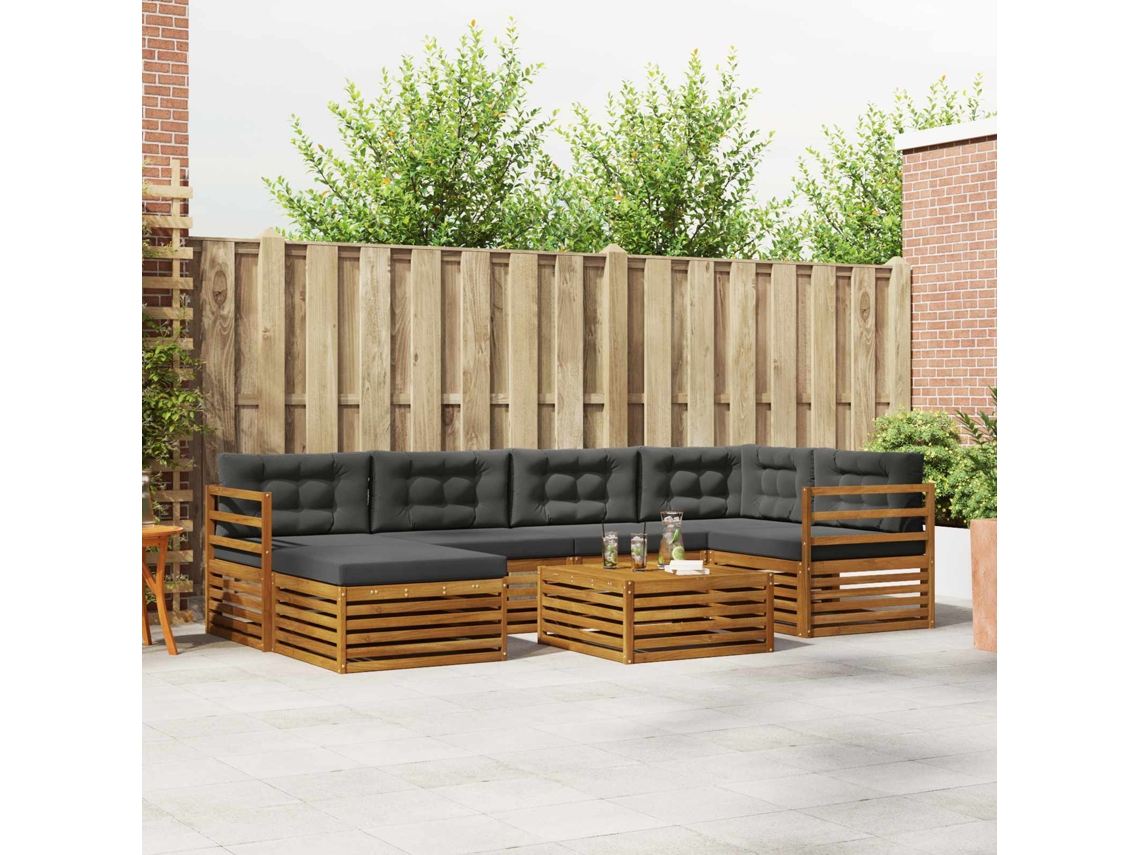 Vidaxl Conjunto De Sofás Para Exterior 7 Unid. Natural E Antracite