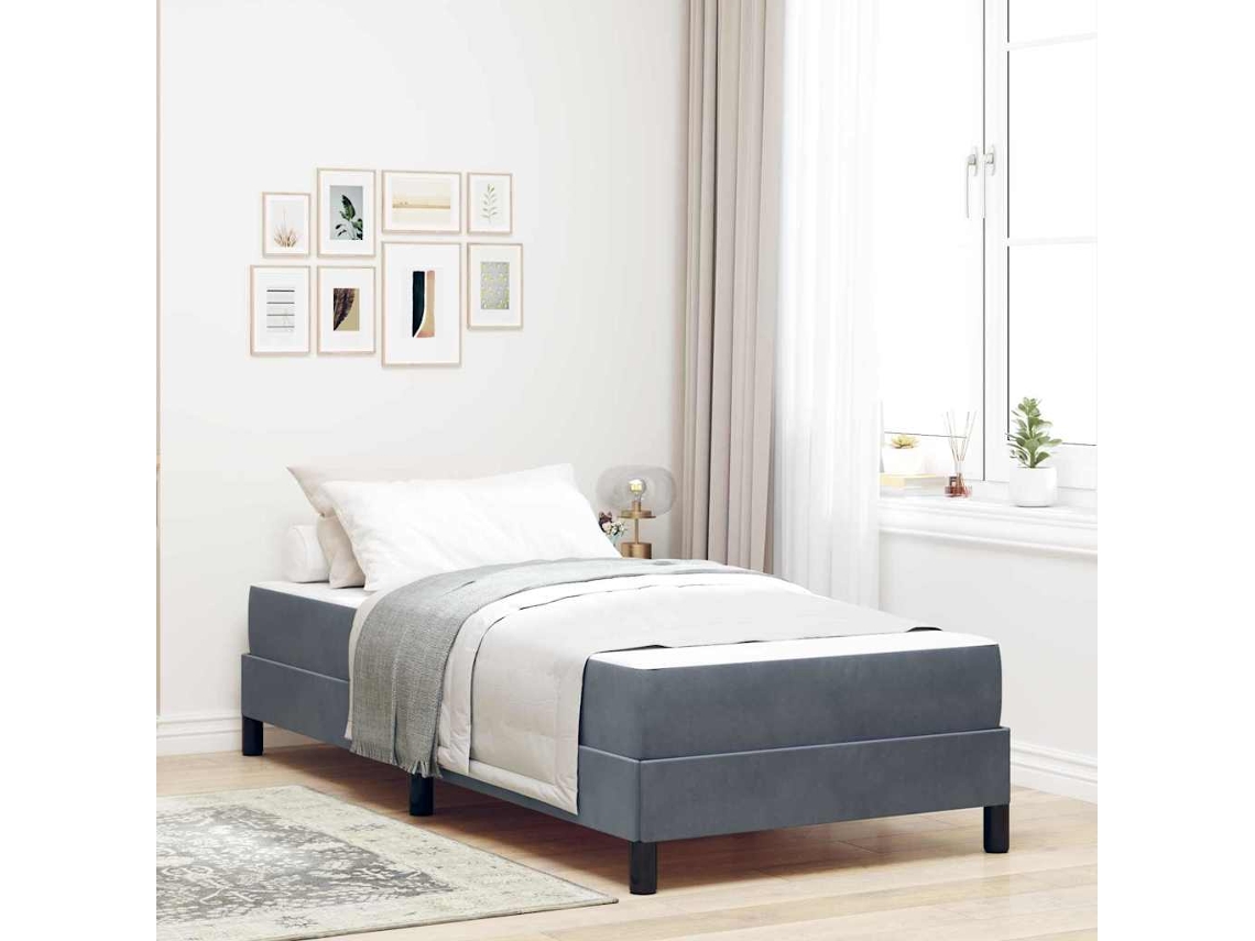 Vidaxl Cama Box Com Colchão Cinza Escuro 90 X 200 Cm Tecido