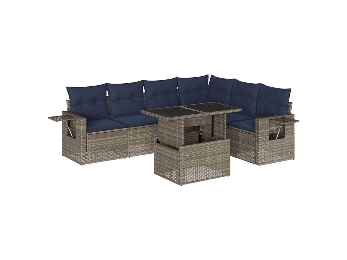 Conjunto de Sofá de Jardim, 7 Peças, Almofadas, Rattan Cinza MAISON EXCLUSIVE