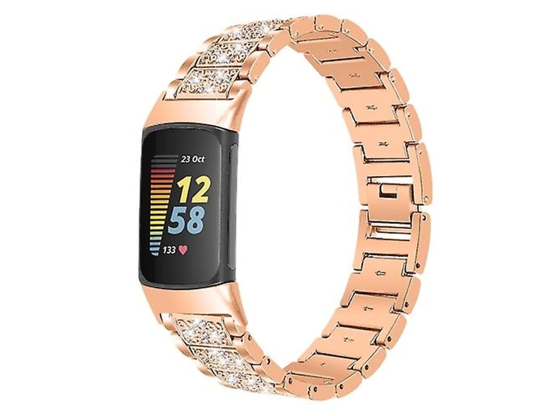 Lurelia Pulseira Rose Gold Diamond Aço Inoxidável Fitbit Charge 5