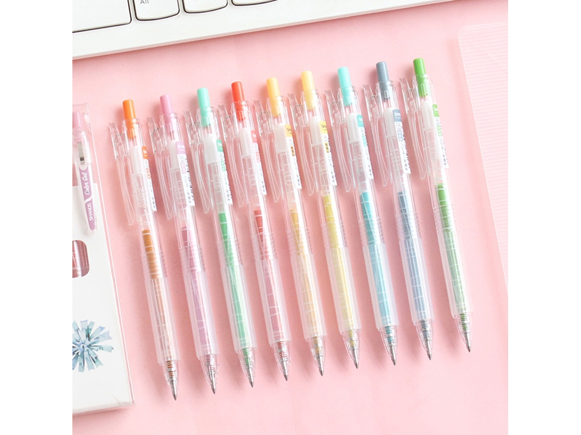 Set 9 Canetas De Gel De Moda Simples Com Pontas Finas De 0.5mm Para Escrita E Desenho