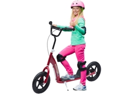 Patinete 12 Polegadas Travão Traseiro, Altura Regulável Aço Eva Vermelho 120×52×80-88cm