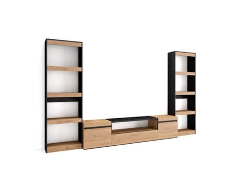 Conjunto de Móveis Tv 320X186X35cm para Televisores Até 80 Estante para Tv Carvalho e Preto SKRAUT HOME