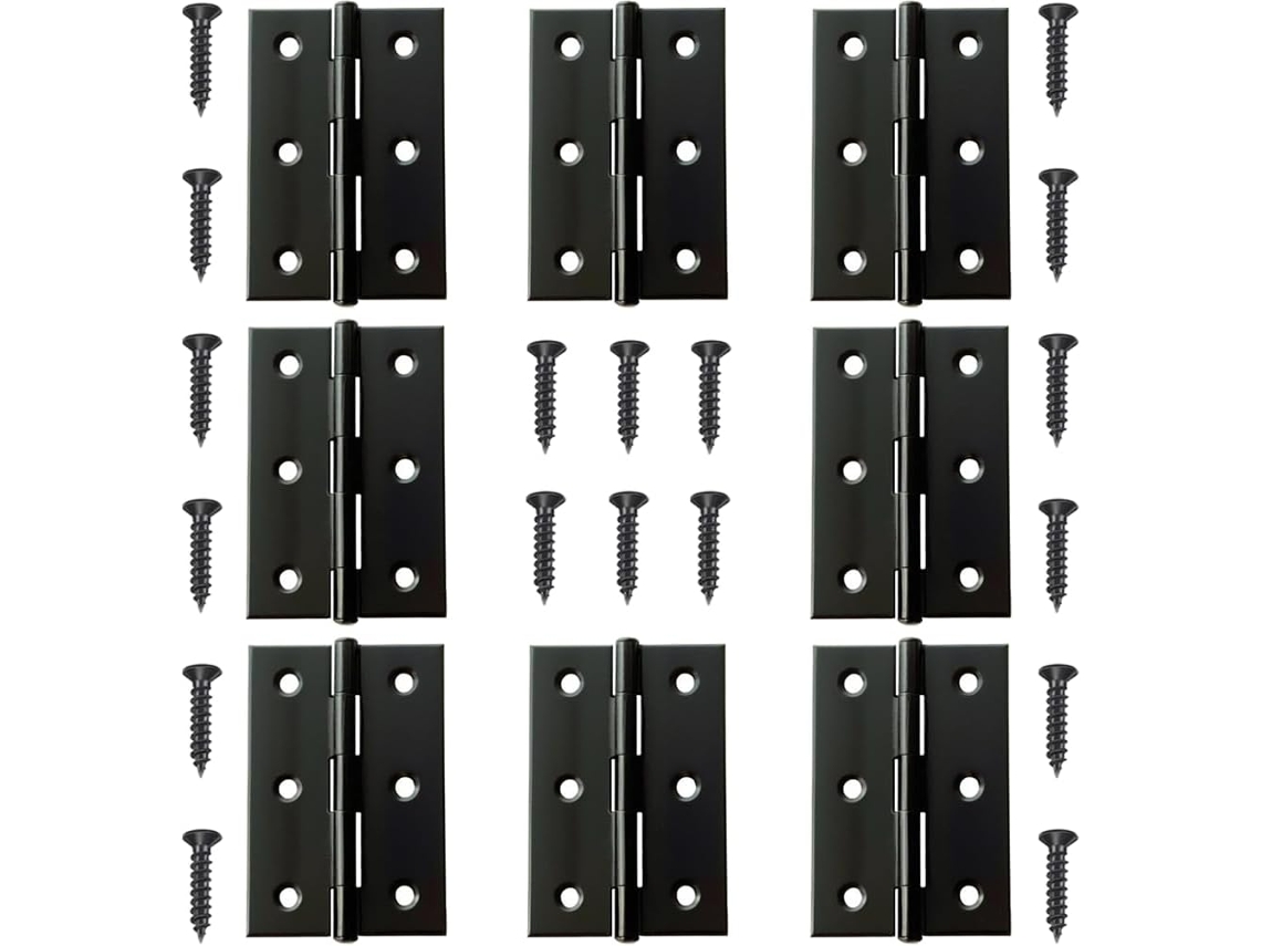 Conjunto De 8 Dobradiças Aço Inoxidável Preto 7,6 Cm (3 Polegadas)