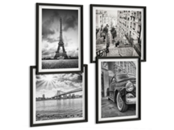 Quadros Decorativos Para Parede Ponte Cidade Inscrições Vista De Pássaro Moldura Preta Quadros Para O Escritório Espelharte (conjunto De 4 Imagens)