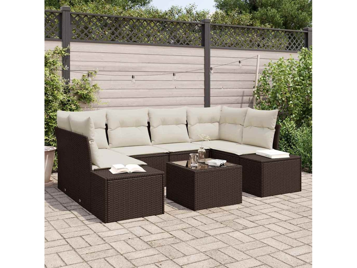 Vidaxl Conjunto De Sofá De Jardim 8 Unid. Marrom E Creme Vime Pe