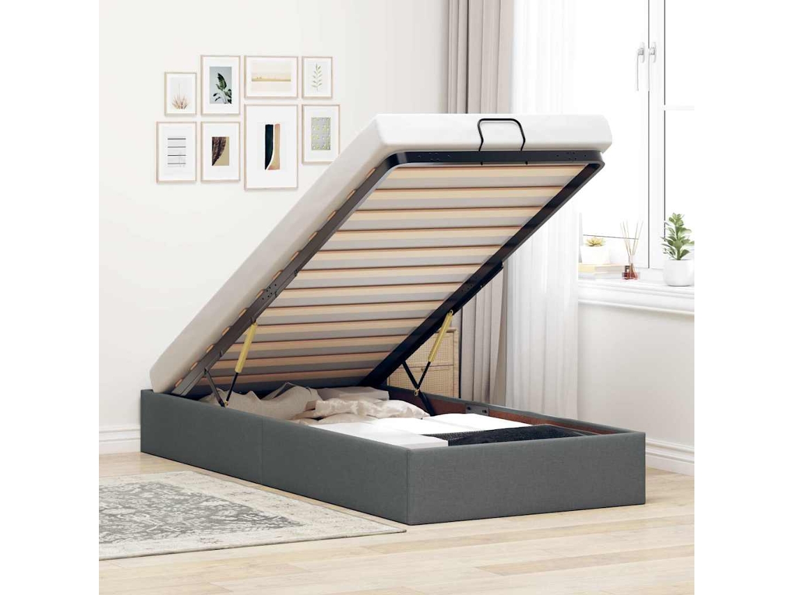 Vidaxl Estrutura de Cama Otomana Sem Colchão 100x200cm Cinzento Escuro