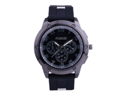 Reloj De Pulsera Hombre Casual Simple De Dial Redondo Con Tres Ojos Correa De Silicona Cuarzo Negro