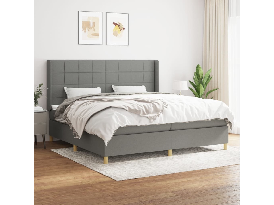 Vidaxl Cama Com Molas/colchão 200x200 Cm Tecido Cinzento-escuro