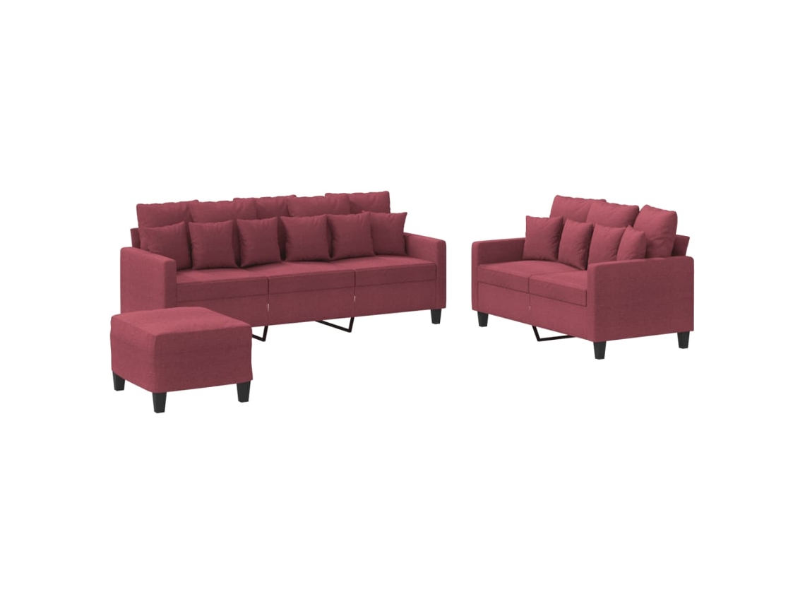 Maison Exclusive - 3 Pcs Conjunto De Sofás Com Almofadões Tecido Vermelho Tinto