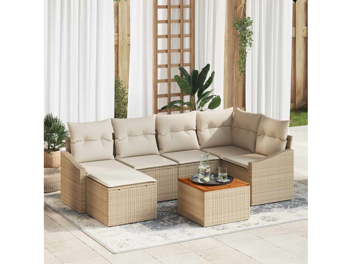 Vidaxl Conjunto De Sofá De Jardim 7 Unid. Bege Vime Pe