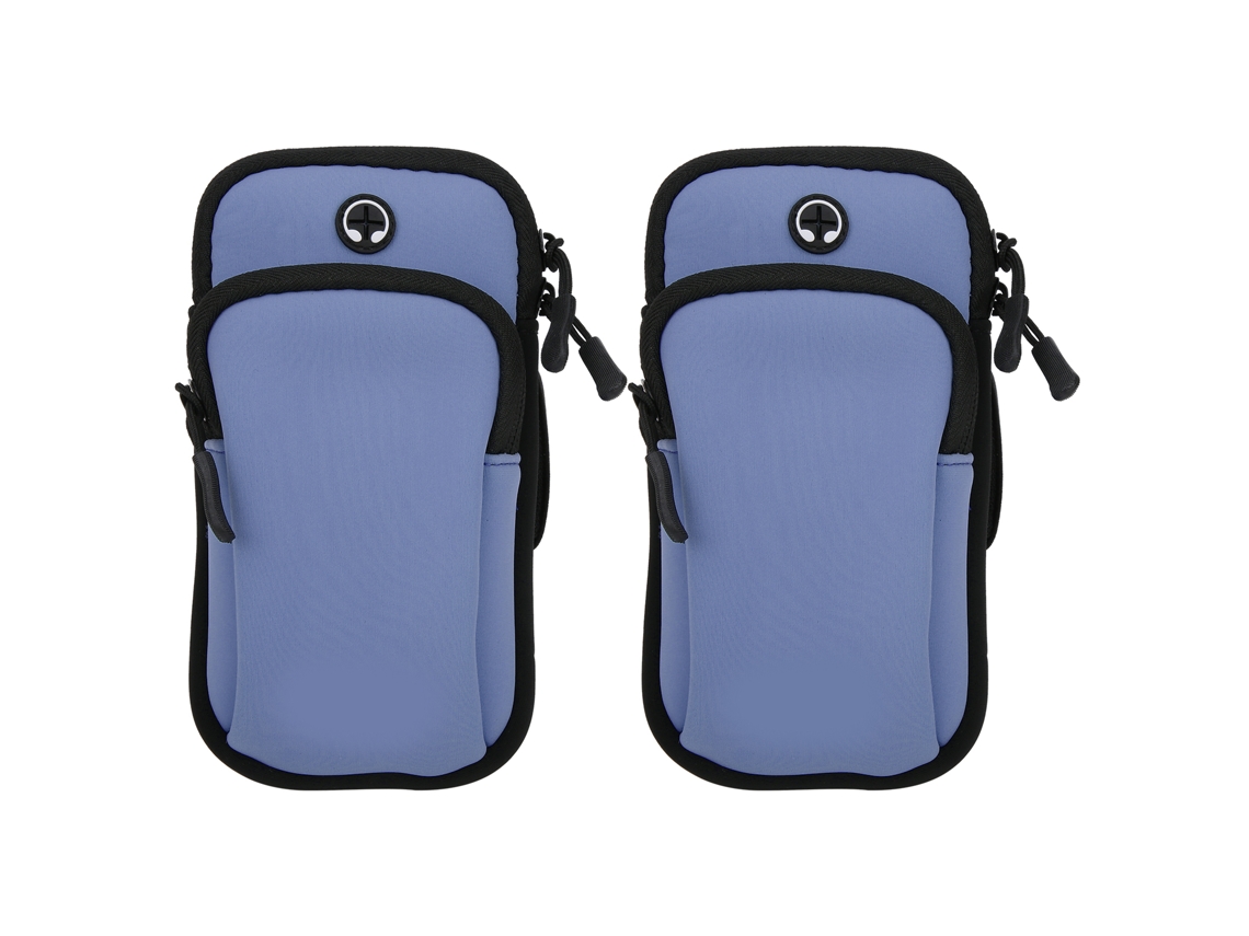 Bolsa Braçal para Telefone Desportiva 2 Bolsos Cinza Azul