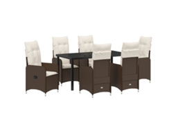 Conjunto 7 De Jantar De Jardim De Vidaxl Com Almofadas Marrom Rattan Poliéster