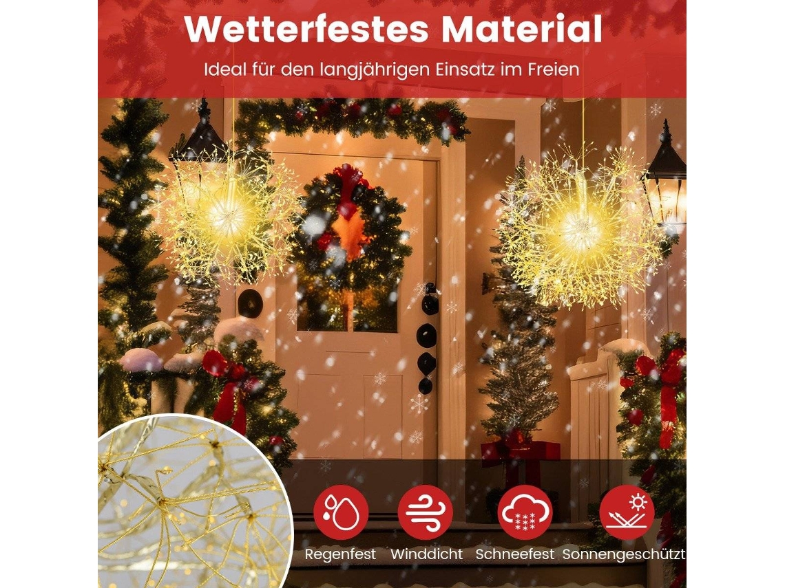 Pacote de Bolas de Luz de Natal 2 Led Penduradas Fio Cobre 54 Cm 44 Cm Dourado Interior Exterior NORTHIX