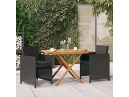 Vidaxl 3 Pcs Conjunto De Jantar Para Jardim Com Almofadões Preto