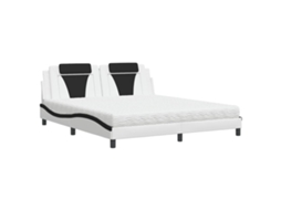 Cama Viana com Colchão 180x200cm Couro Artificial Preto e Branco MAISON EXCLUSIVE