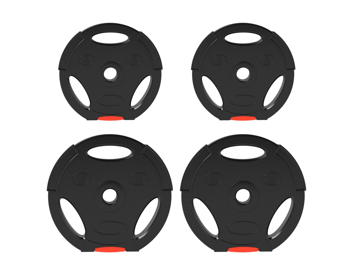Conjunto 4 Halteres 5kg 10kg Anilhas Furo 30mm Pretas VELTRIX